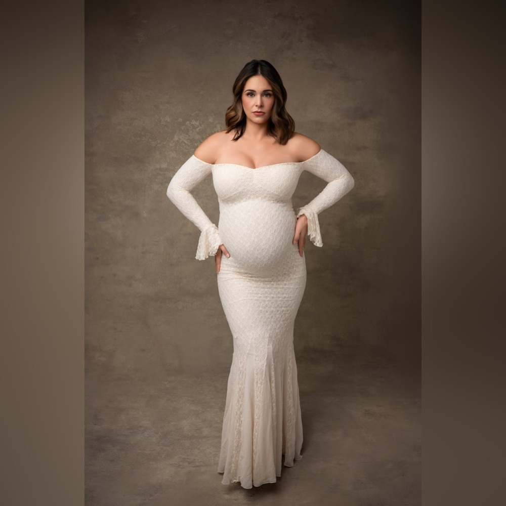 Verena off shoulder Ruffle Lace Maxi dress In Ivory Size Medium